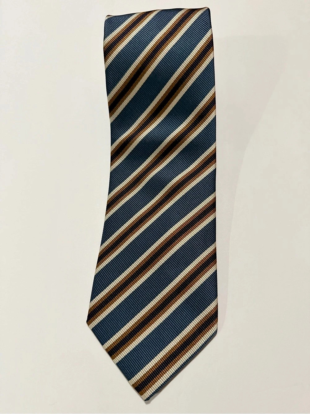 Saddlebred Men's Striped Silk Tie in Blue & Brown Like New